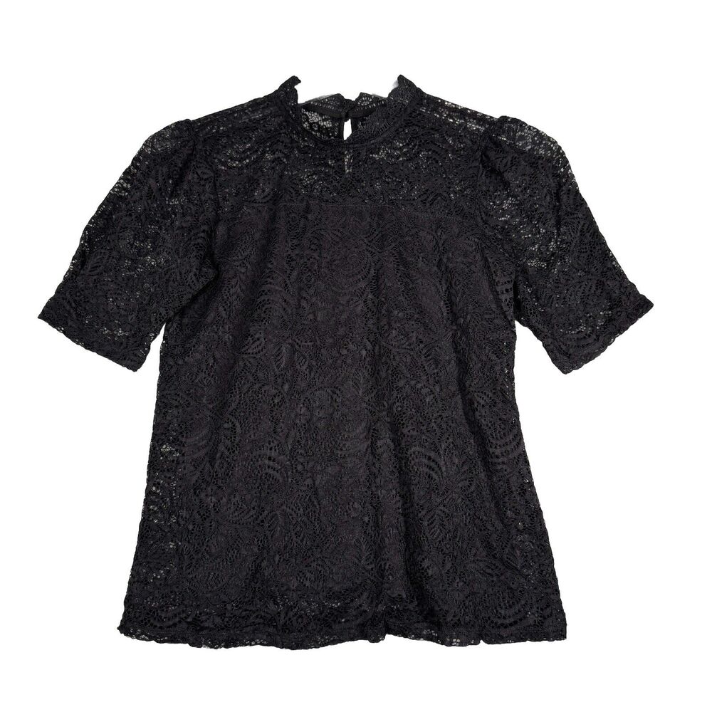 Adiva Shirt Womens Medium Black Lace Blouse Neutral Feminine Gothic Witchy Fairy
